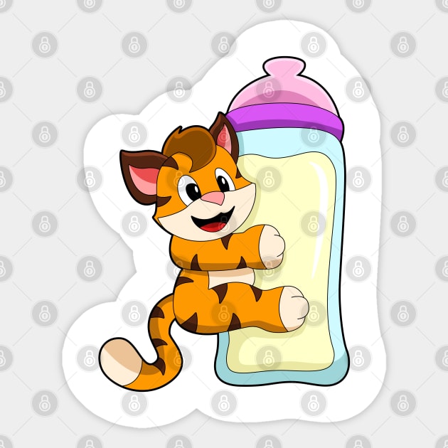 Tiger with Baby bottle of Milk Sticker by Markus Schnabel